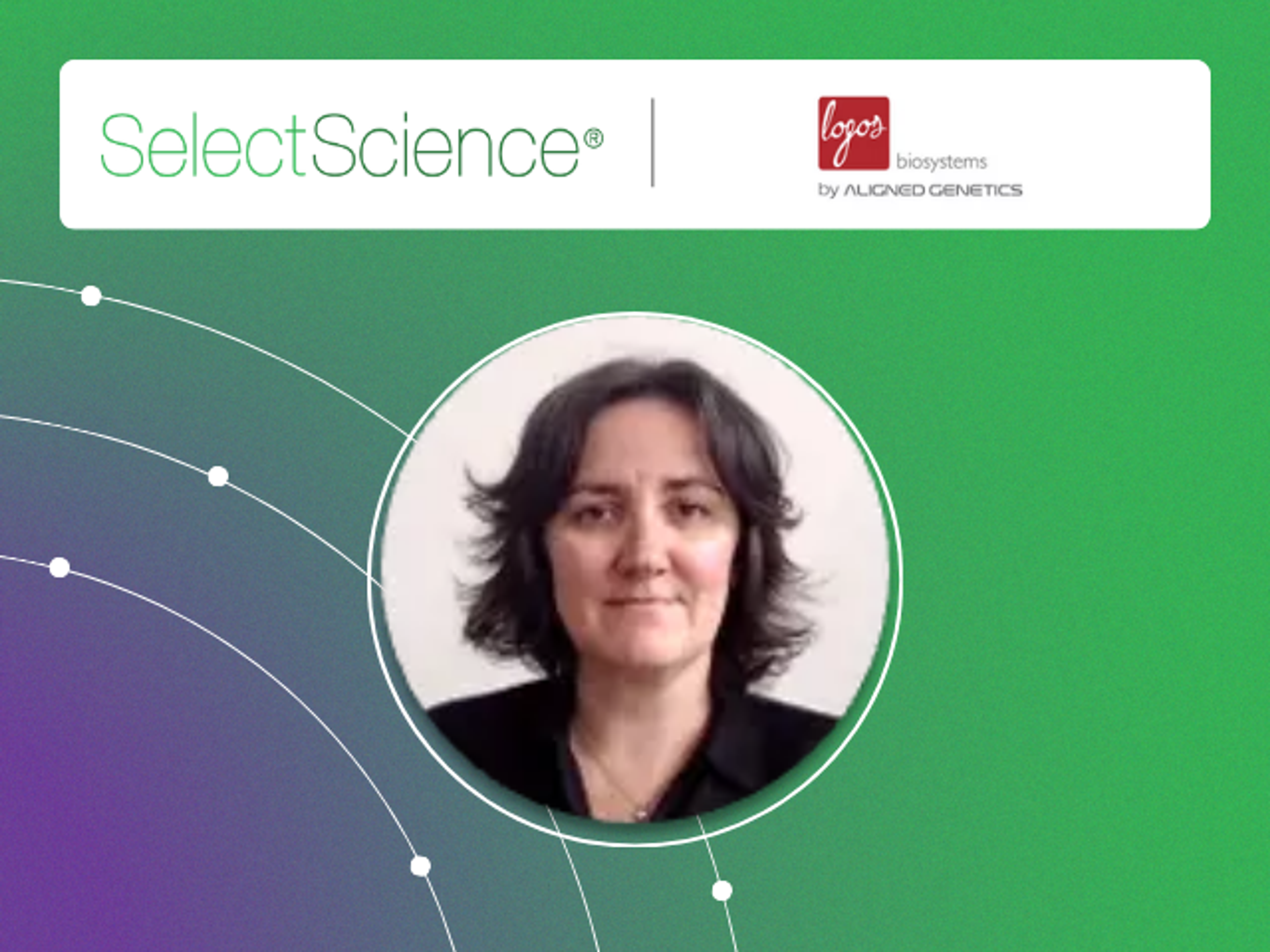 Promotional graphic for the SelectScience webinar “New trends and innovations in automated cell counting,” in partnership with Logos Biosystems, featuring speaker Karine Labour, Europe Managing Director at Logos Biosystems