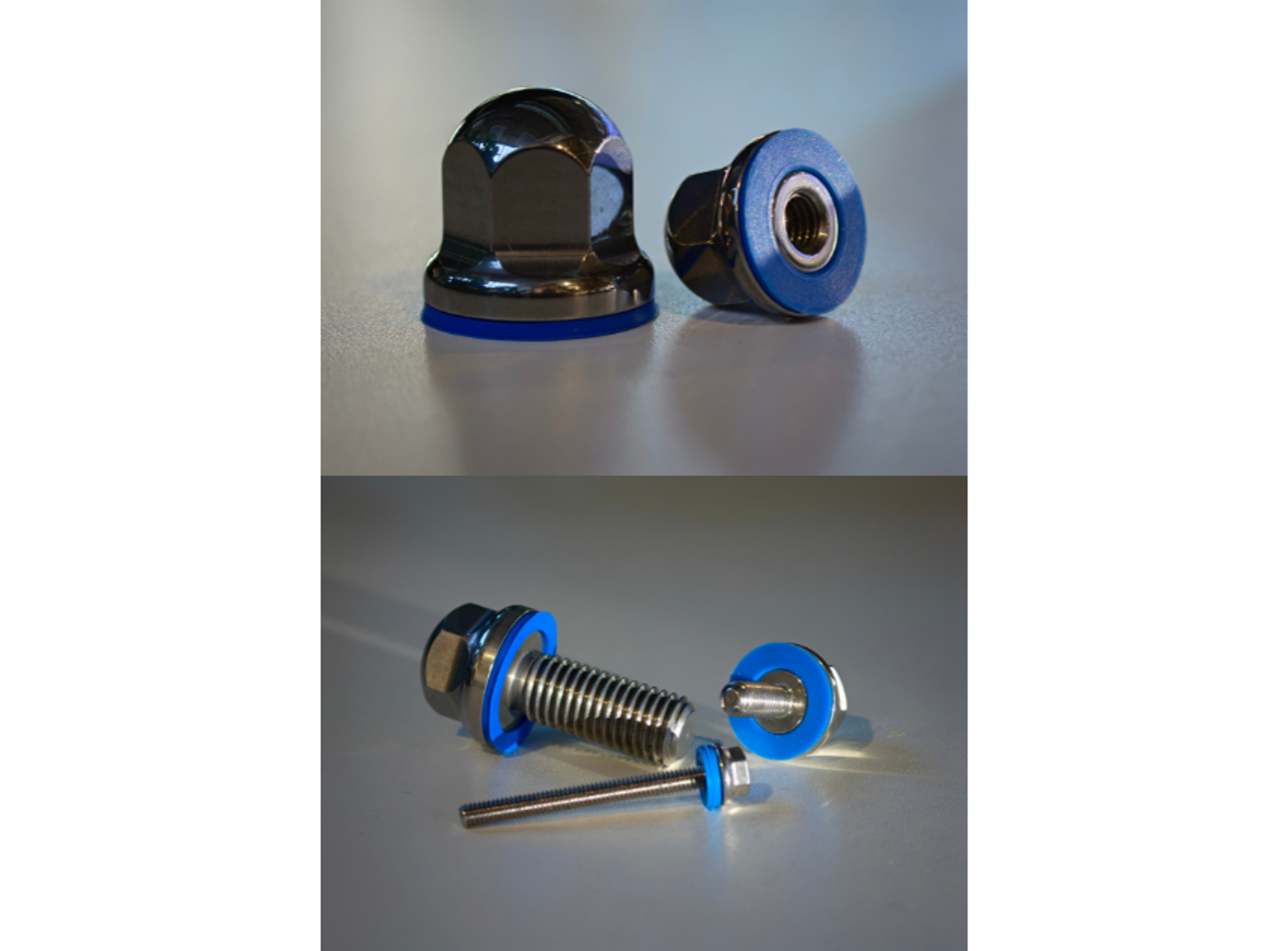 stainless steel bolts, nuts, and washers with integrated silicone seals