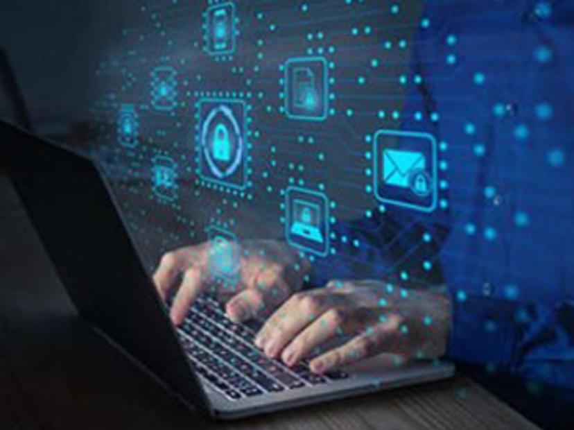 Illustrative graphic of someone using a computer for bioinformatics research