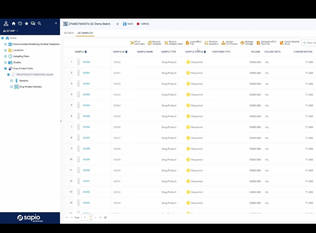 Sapio QC LIMS overview