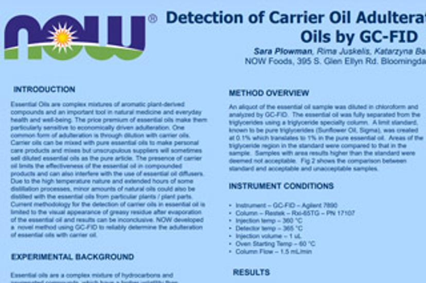 Detection of carrier oil adulteration in essential oils by GC-FID