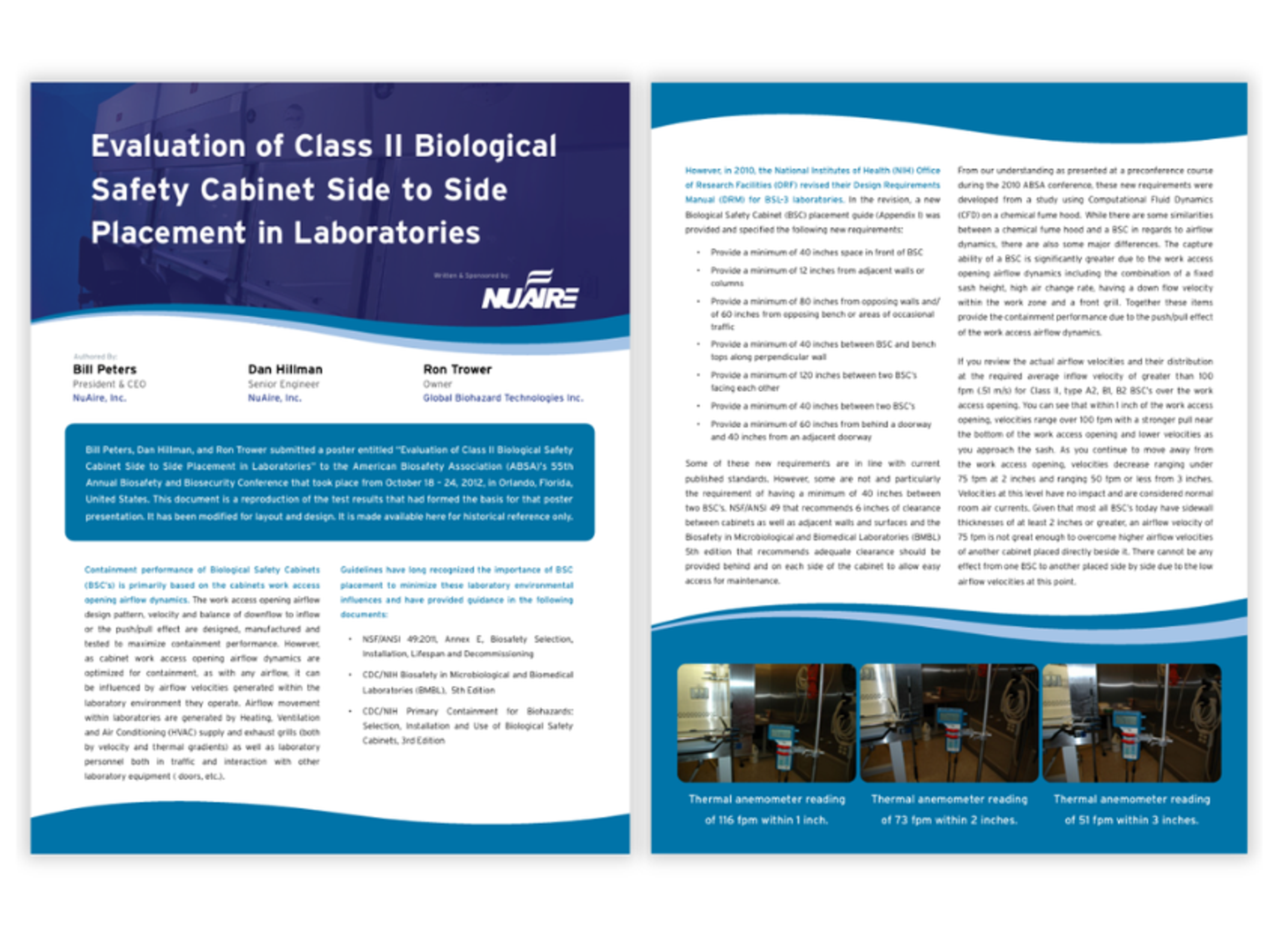 Evaluation of Class II biosafety cabinet spacing demonstrating containment performanc