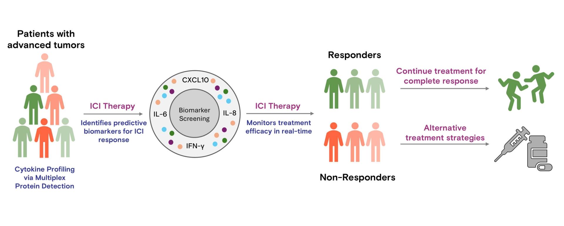 Schematic representation of blood cytokine profiling via multiplex protein detection to guide ICI therapy