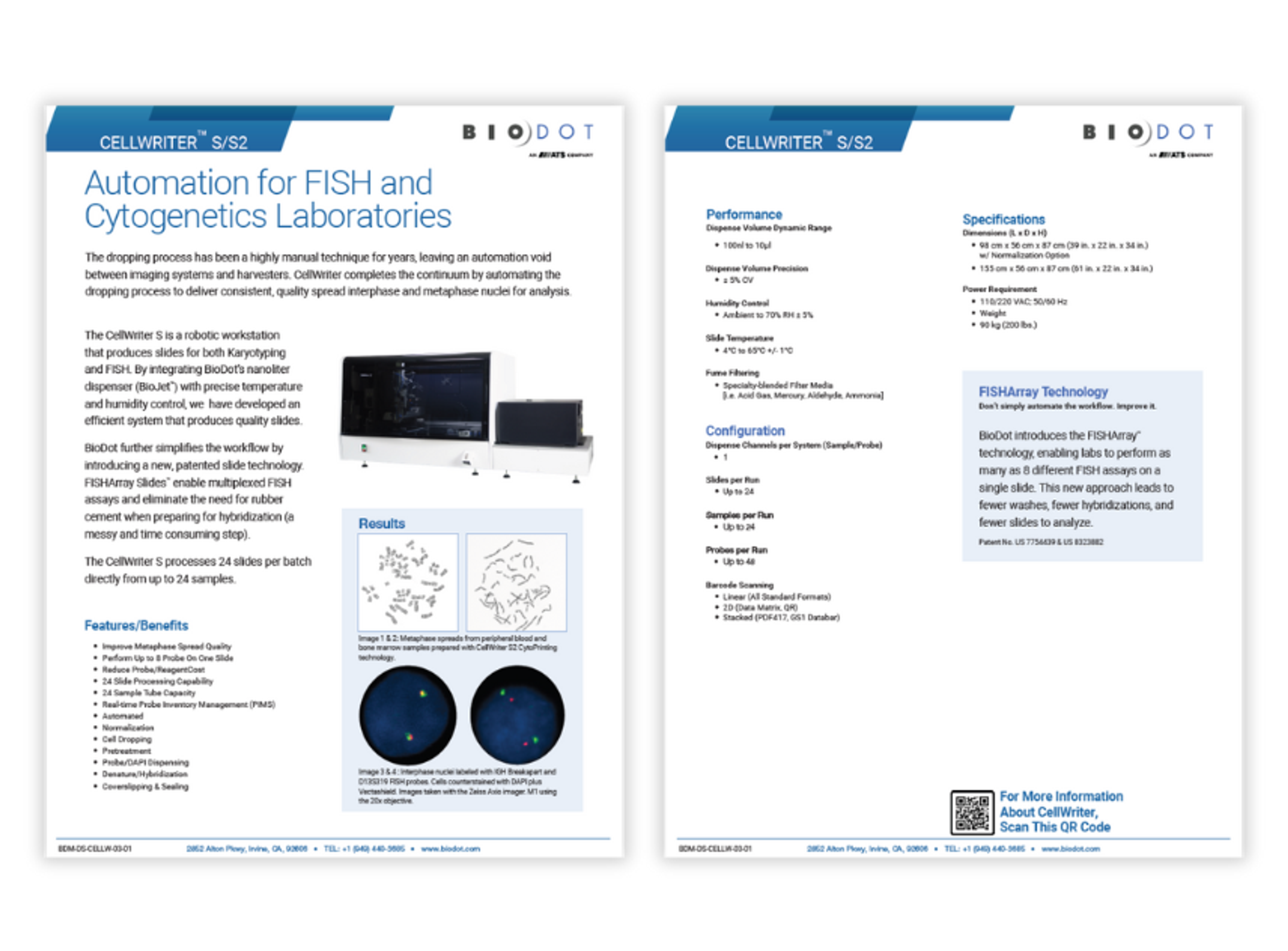 Screenshot of the CELLWRITER™ S/S2 data sheet: Automation for FISH and cytogenetics laboratories