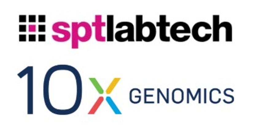 Sptlabtech logo and 10x genomics logo