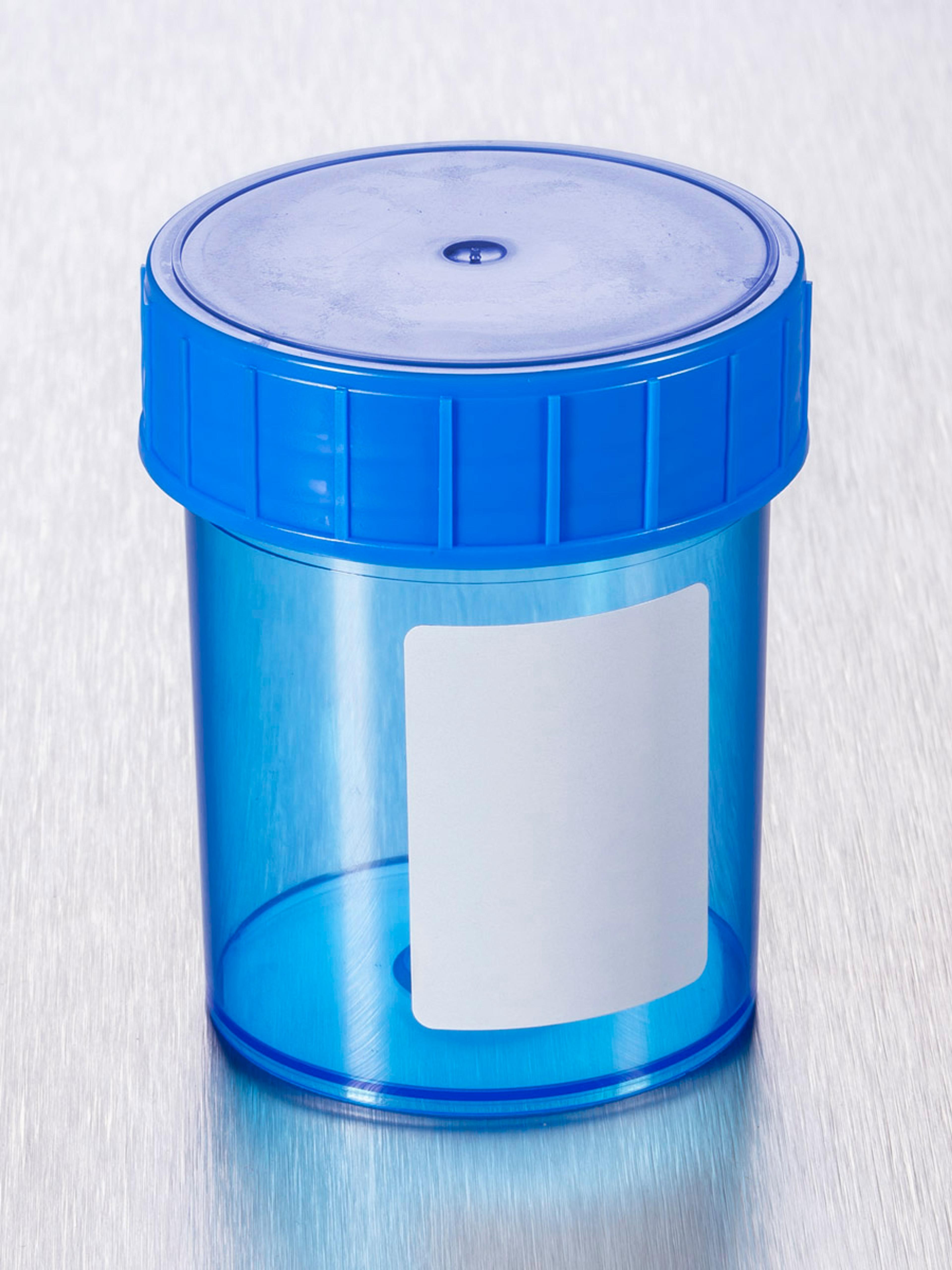 Corning® Gosselin™ Straight Container, 125 mL, Blue PP with White Label, Blue Screw Cap, Assembled, Sterile, 380/Case - Corning Life Sciences