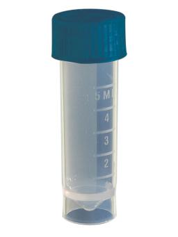 Axygen® 5 mL Self Standing Screw Cap Transport Tube with Blue Cap, Clear, Sterile, 500 Tubes and Caps/Case - Corning Life Sciences