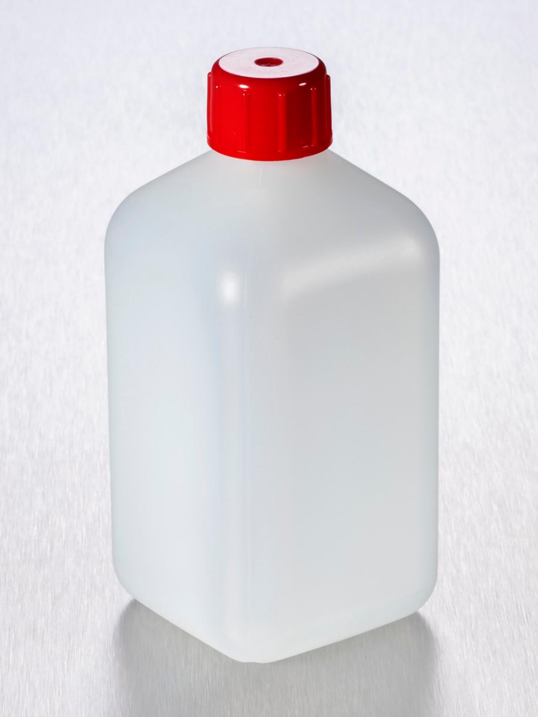 Corning® Gosselin™ Square HDPE Bottle, 500 mL, 20 mm Red Cap, Non-assembled, 100/Case - Corning Life Sciences