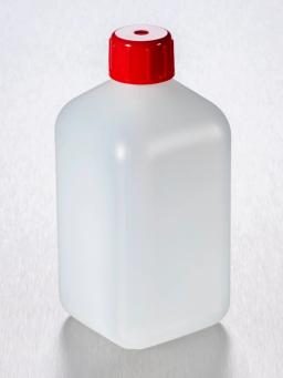 Corning® Gosselin™ Square HDPE Bottle, 500 mL, 20 mm Red Cap, Non-assembled, 100/Case - Corning Life Sciences