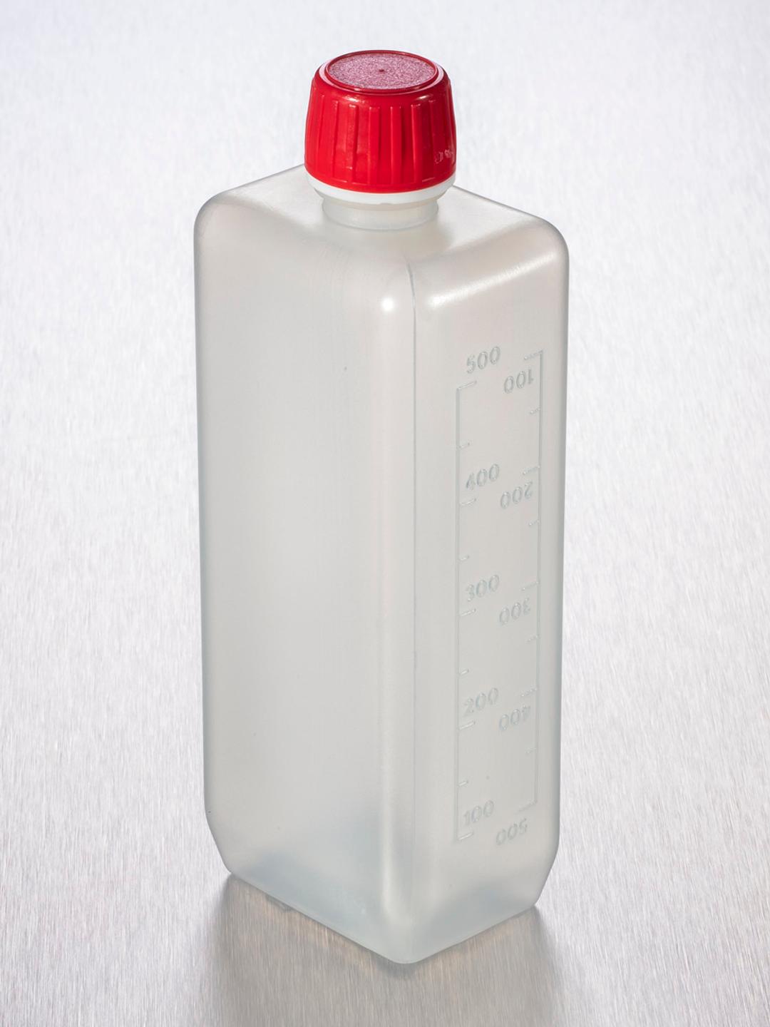 Corning® Gosselin™ Rectangular PP Bottle, 500 mL, Graduated, 20 mm Tamper-evident Cap with Shaped Seal, Sterile, 1/Bag, 100/Case - Corning Life Sciences