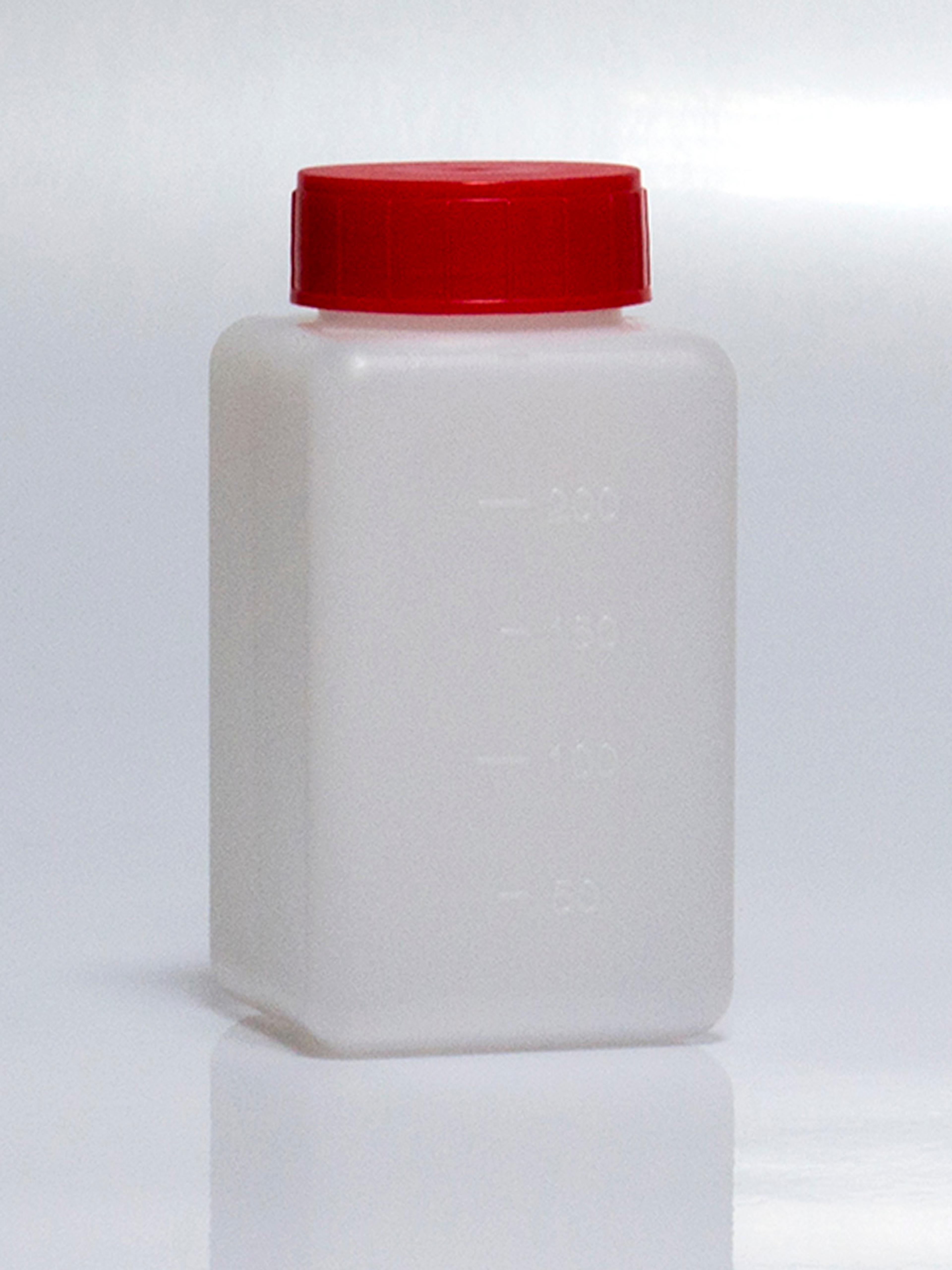Corning® Gosselin™ Square HDPE Bottle, 250 mL, Graduated, 37 mm Red Cap, Assembled, Sterile, 210/Case - Corning Life Sciences