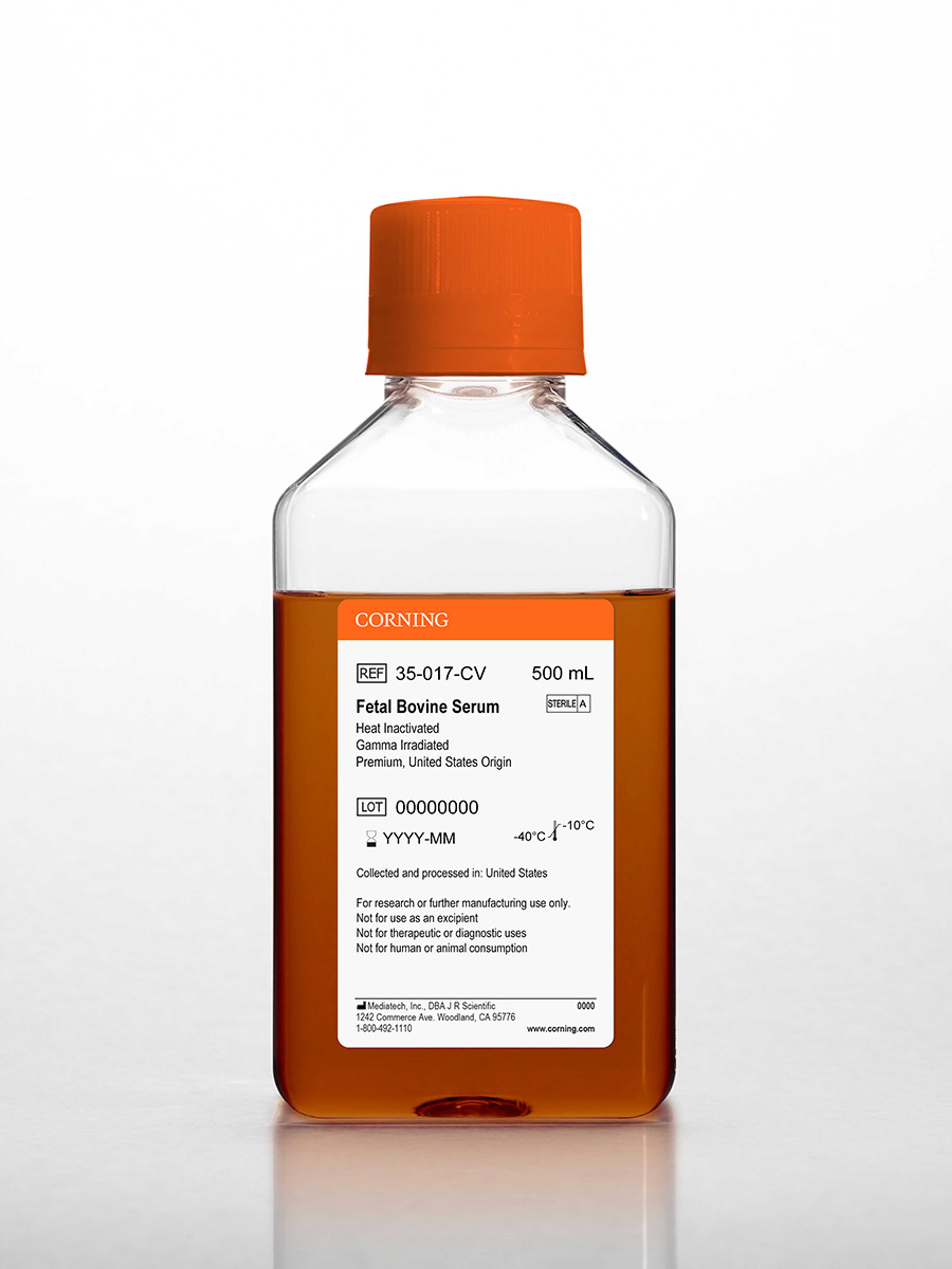 Corning® Fetal Bovine Serum, 500 mL, Premium, United States Origin (Heat Inactivated and Gamma Irradiated) - Corning Life Sciences