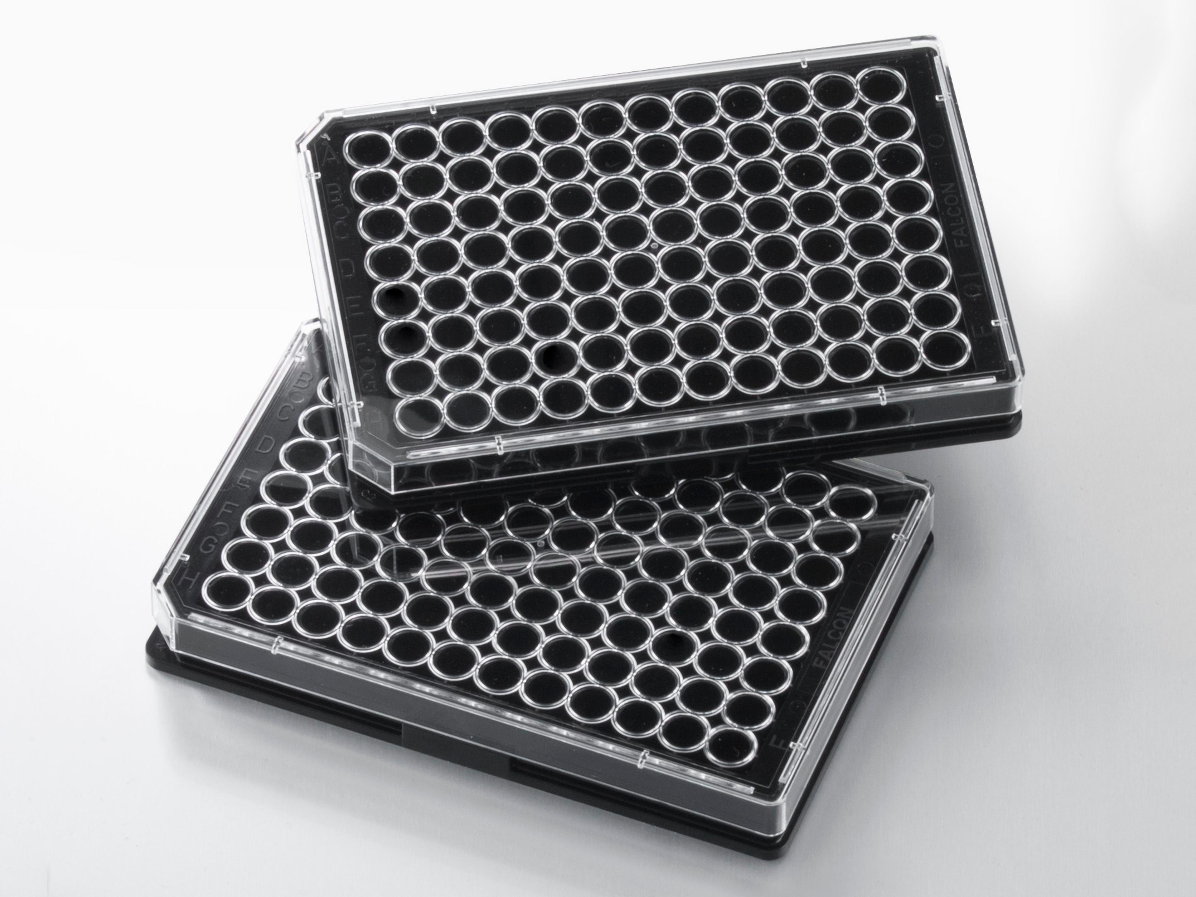 Falcon® 96-well Black Flat Bottom TC-treated Microplate, with Lid, Sterile, 8/Pack, 32/Case - Corning Life Sciences - Life Sciences