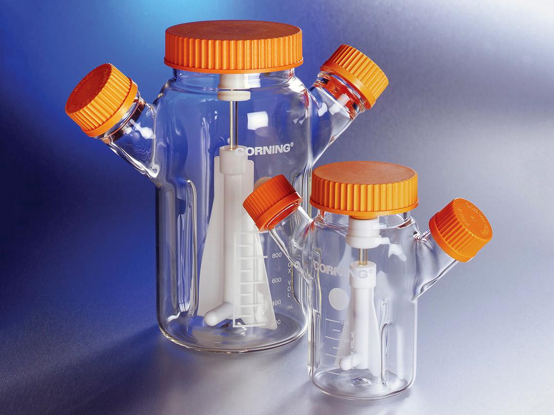 125 mL Corning® Reusable Glass Spinner Flask with 70 mm Flat Center Cap and 2 Angled Sidearms - Corning Life Sciences - General Lab