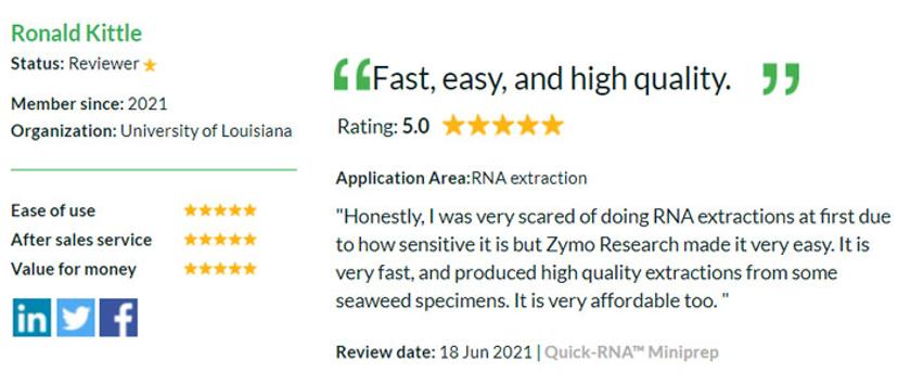 Ronald Kittle Review Quick-RNA Miniprep by Zymo