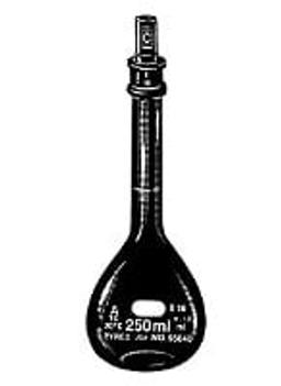 PYREX® 250 mL EZ Access™ Low Actinic Wide Mouth Volumetric Flask, Class A, Heavy Duty, with Glass Standard Taper Stopper - Corning Life Sciences - General Lab