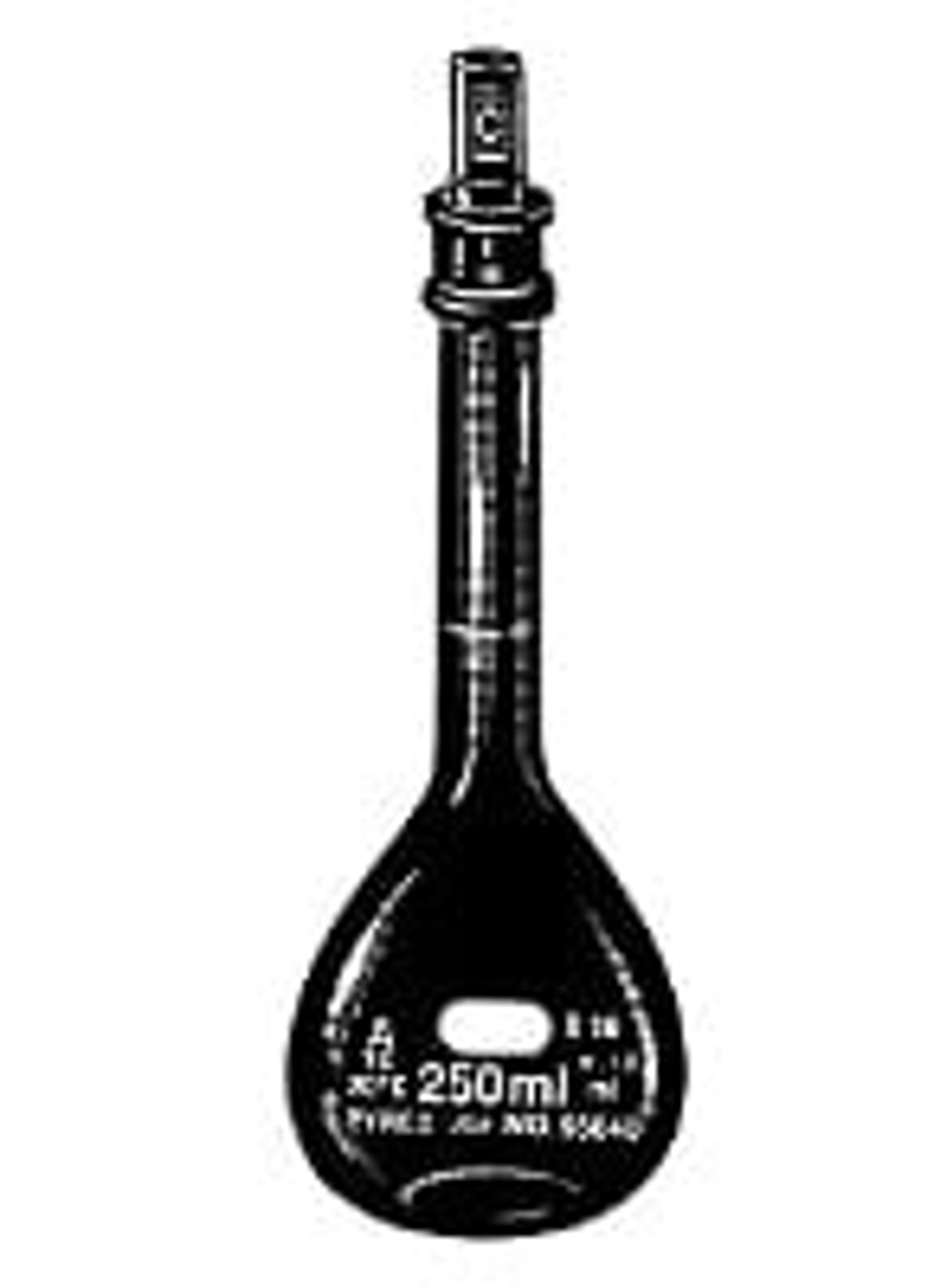 PYREX® 250 mL EZ Access™ Low Actinic Wide Mouth Volumetric Flask, Class A, Heavy Duty, with Glass Standard Taper Stopper - Corning Life Sciences - General Lab