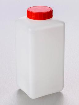 Corning® Gosselin™ Square HDPE Bottle, 2 L, Graduated, 58 mm Red Cap with Seal, Assembled, 50/Case - Corning Life Sciences