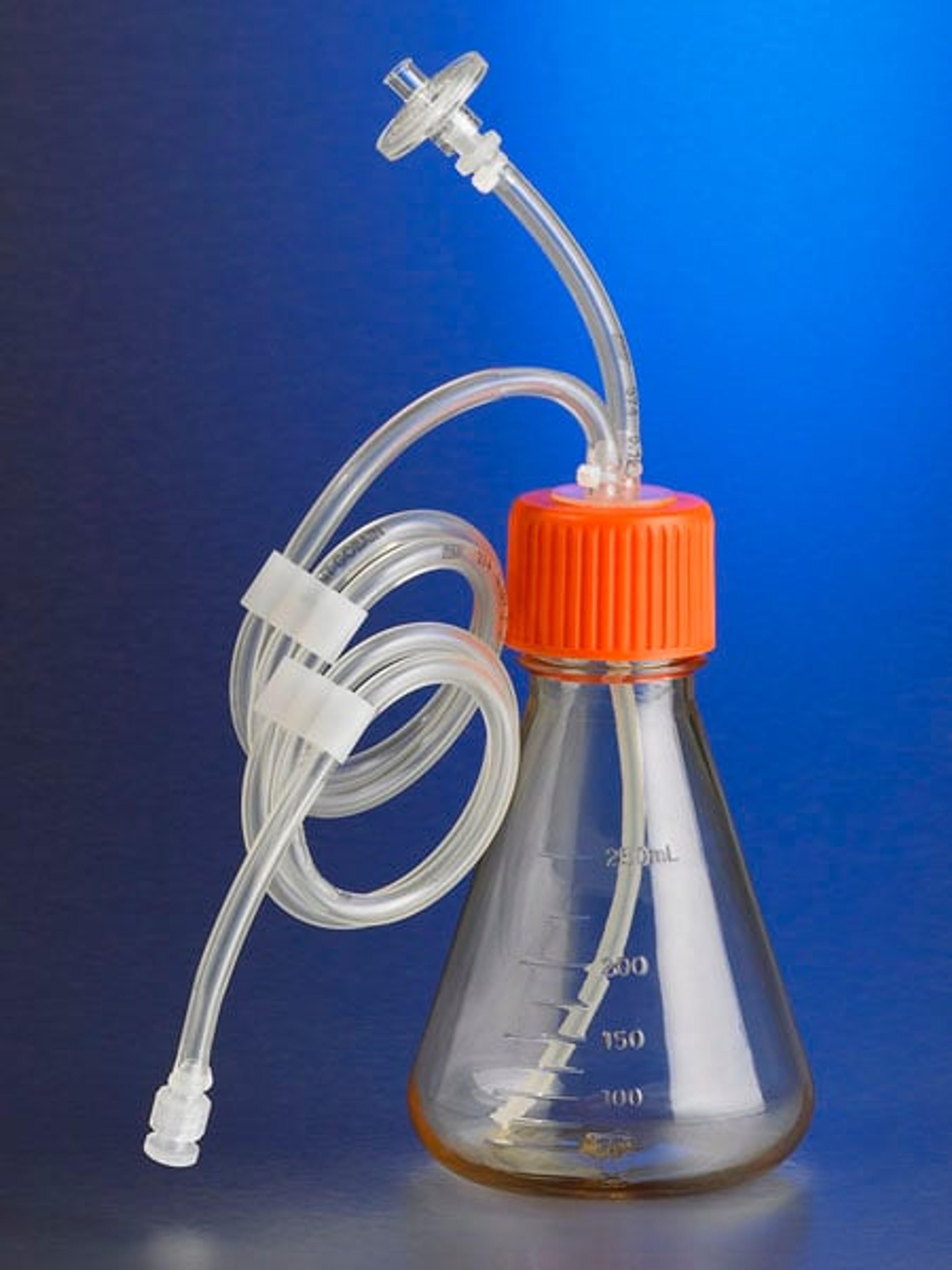 Corning® 250 mL Polycarbonate Erlenmeyer Flask with 1/8 Dip Tube, 0.2 µm Vent, Male Luer Lock, Sterile, 1/bag, 4/case - Corning Life Sciences - General Lab
