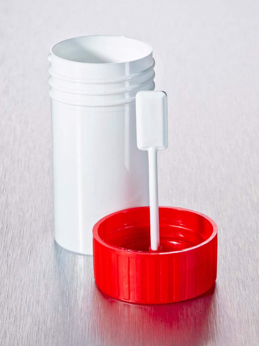 Corning® Gosselin™ Straight Container, 60 mL, White PP with White Spoon, Red Screw Cap, Assembled, Sterile, 70/Bag, 700/Case - Corning Life Sciences