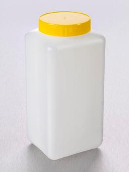 Corning® Gosselin™ Square HDPE Bottle, 2 L, Graduated, 73 mm Yellow Cap with Wad, Assembled, 50/Case - Corning Life Sciences