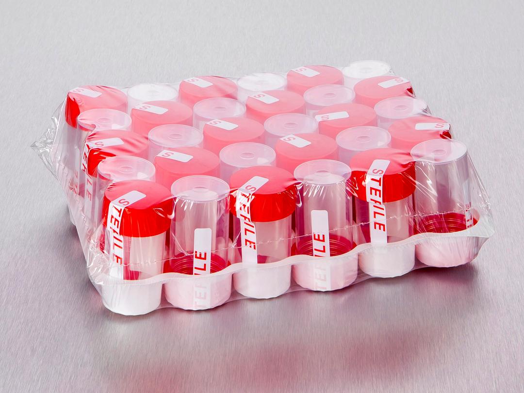 Corning® Gosselin™ Straight Container, 60 mL, PP with White Label, Red Screw Cap, Sterile, Assembled, 30/Tray, 600/Case - Corning Life Sciences
