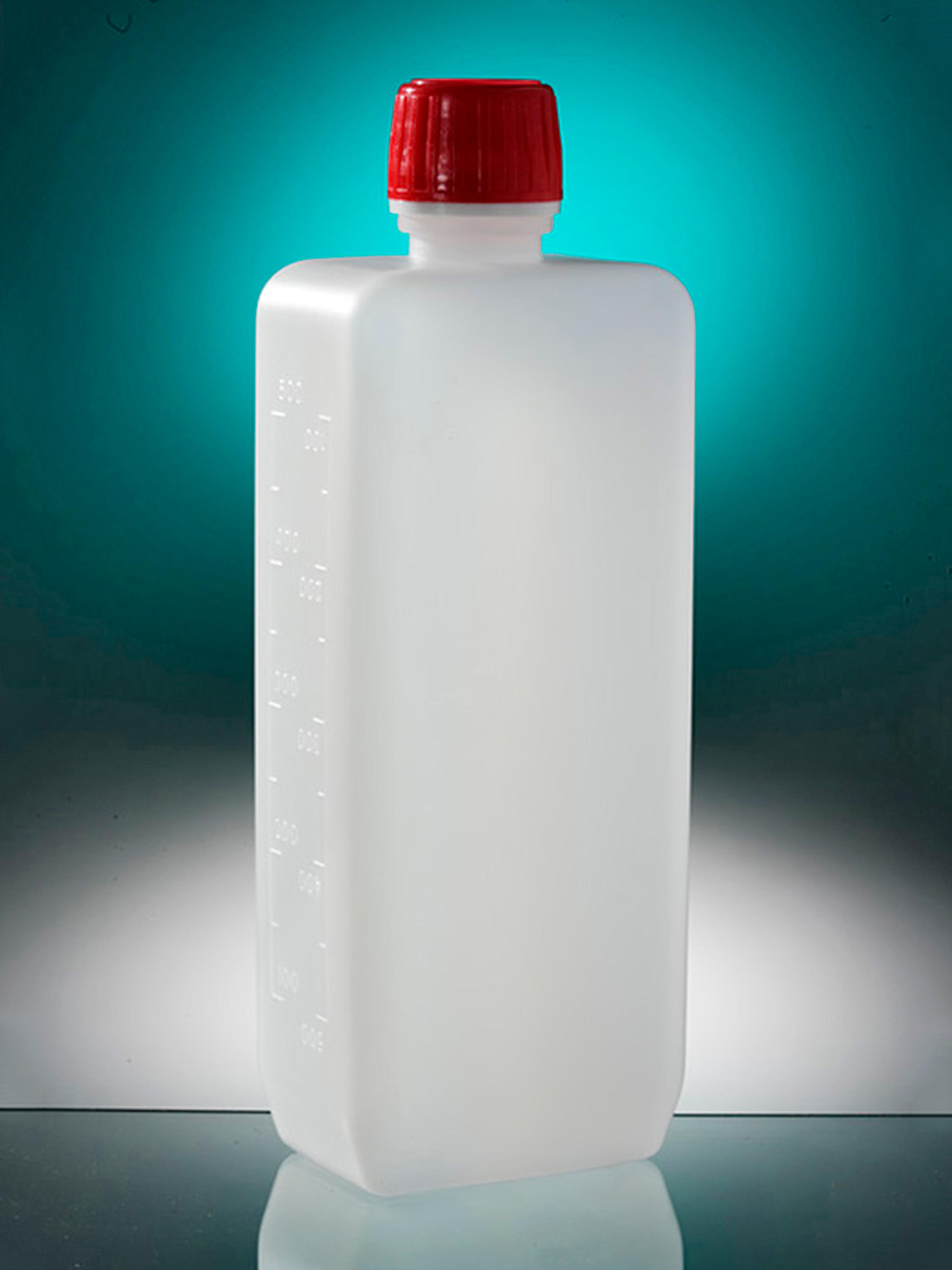 Corning® Gosselin™ Rectangular HDPE Bottle, 500 mL, Graduated, 20 mm Red Tamper-evident Cap with Shaped Seal, Assembled, Sterile, 170/Case - Corning Life Sciences