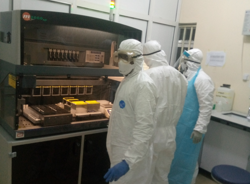 Processing COVID-19 samples under strict biosafety protocols—facing the pandemic with precision and heart.