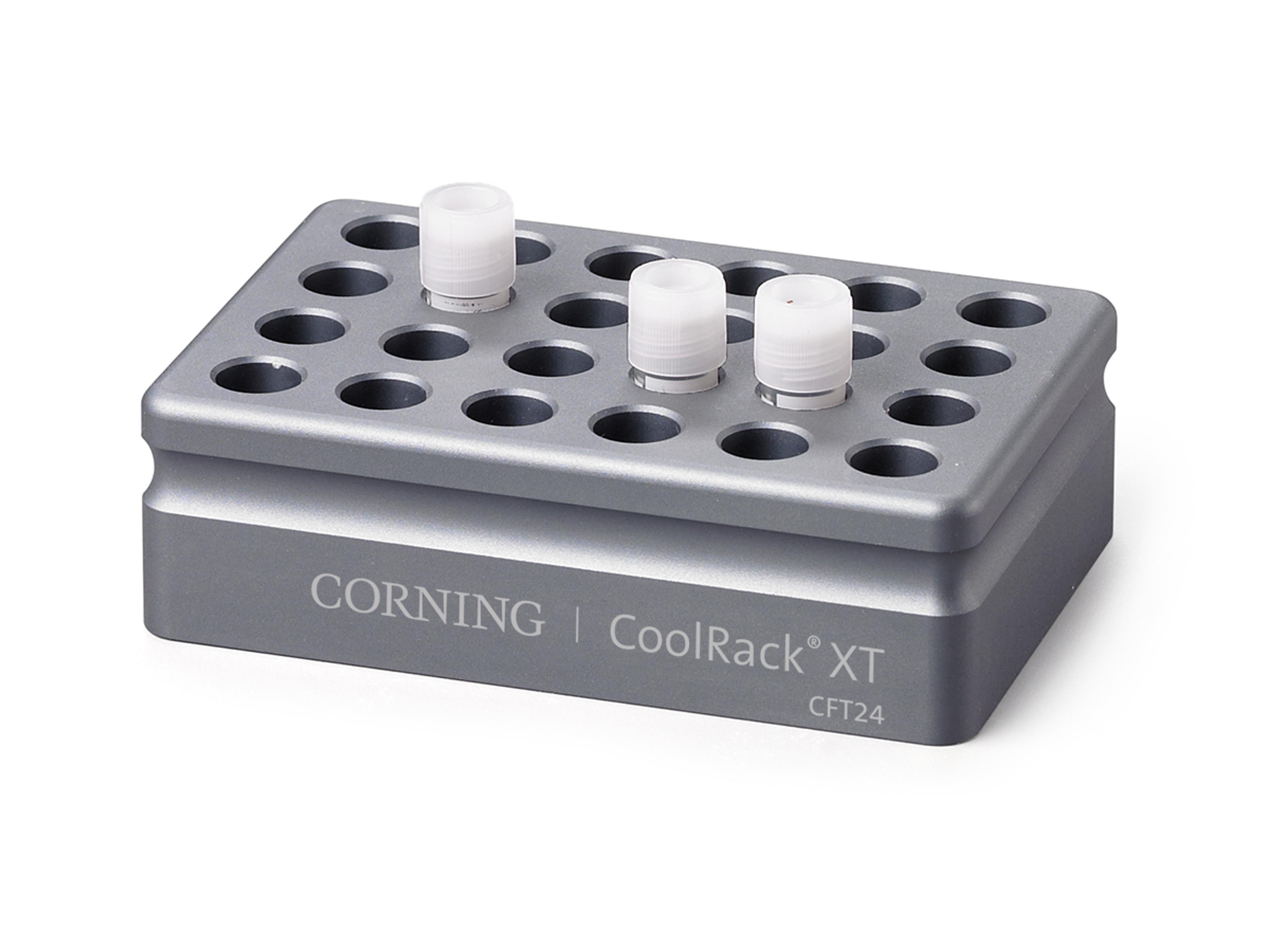 Corning® CoolRack XT CFT24, Holds 24 Cryogenic vial or FACS Tubes, with "Gripping" Wells for One-hand Vial Opening/Closing" - Corning Life Sciences - General Lab