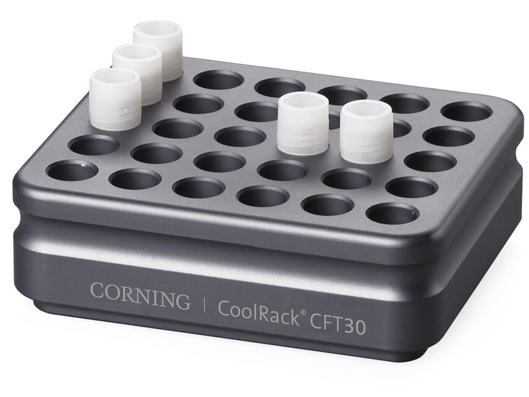 Corning® CoolRack CFT30, Holds 30 Cryogenic Vials or FACS Tubes, with "Gripping" Wells for One-hand Vial Opening/Closing" - Corning Life Sciences - General Lab