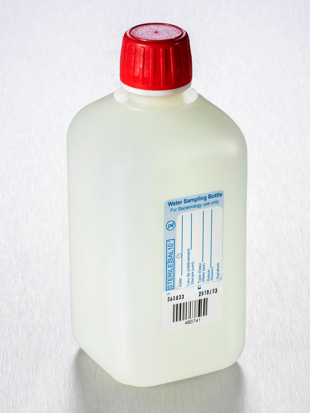 Corning® Gosselin™ Water Sampling Square HDPE Bottle, 500 mL, Graduated, No Sodium Thiosulfate, 22 mm Red Tamper-evident Cap with Shaped Seal, Sterile, 100/Case - Corning Life Sciences