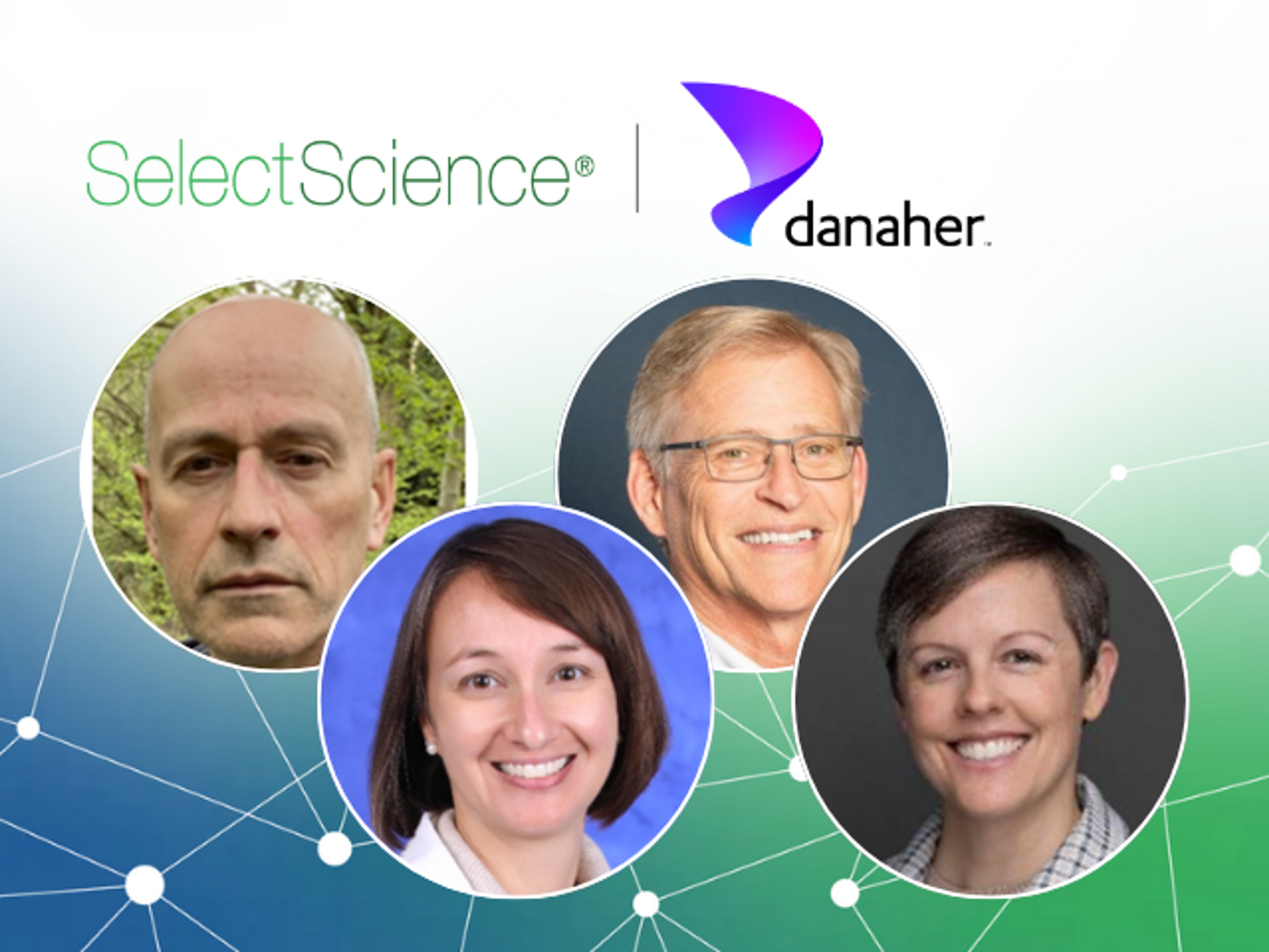 Image of headshots of the four webinar speakers for Managing antimicrobial resistance: A healthcare system's approach to antimicrobial detection and stewardship
