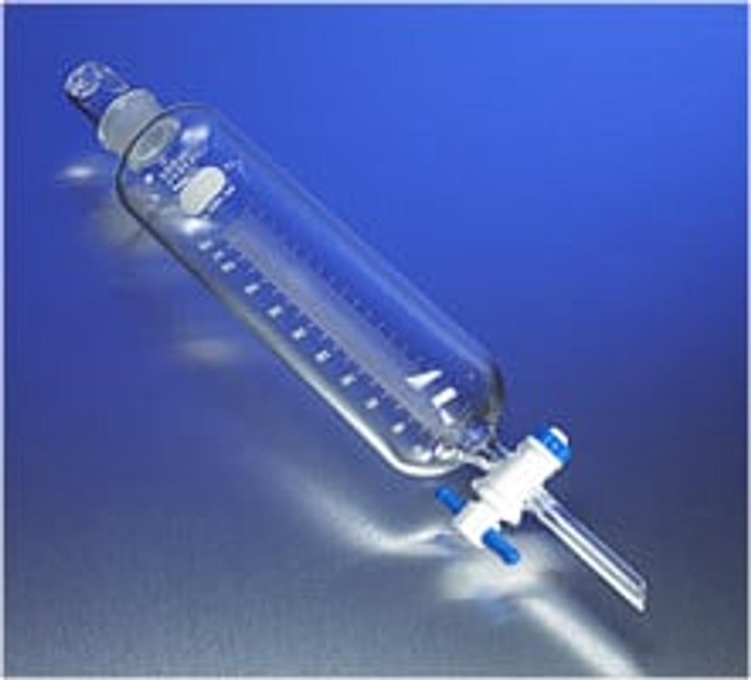 PYREX® 125 mL Cylindrical Separatory Funnel, Graduated, PTFE Product Standard Stopcock, Glass Standard Taper Stopper - Corning Life Sciences - General Lab