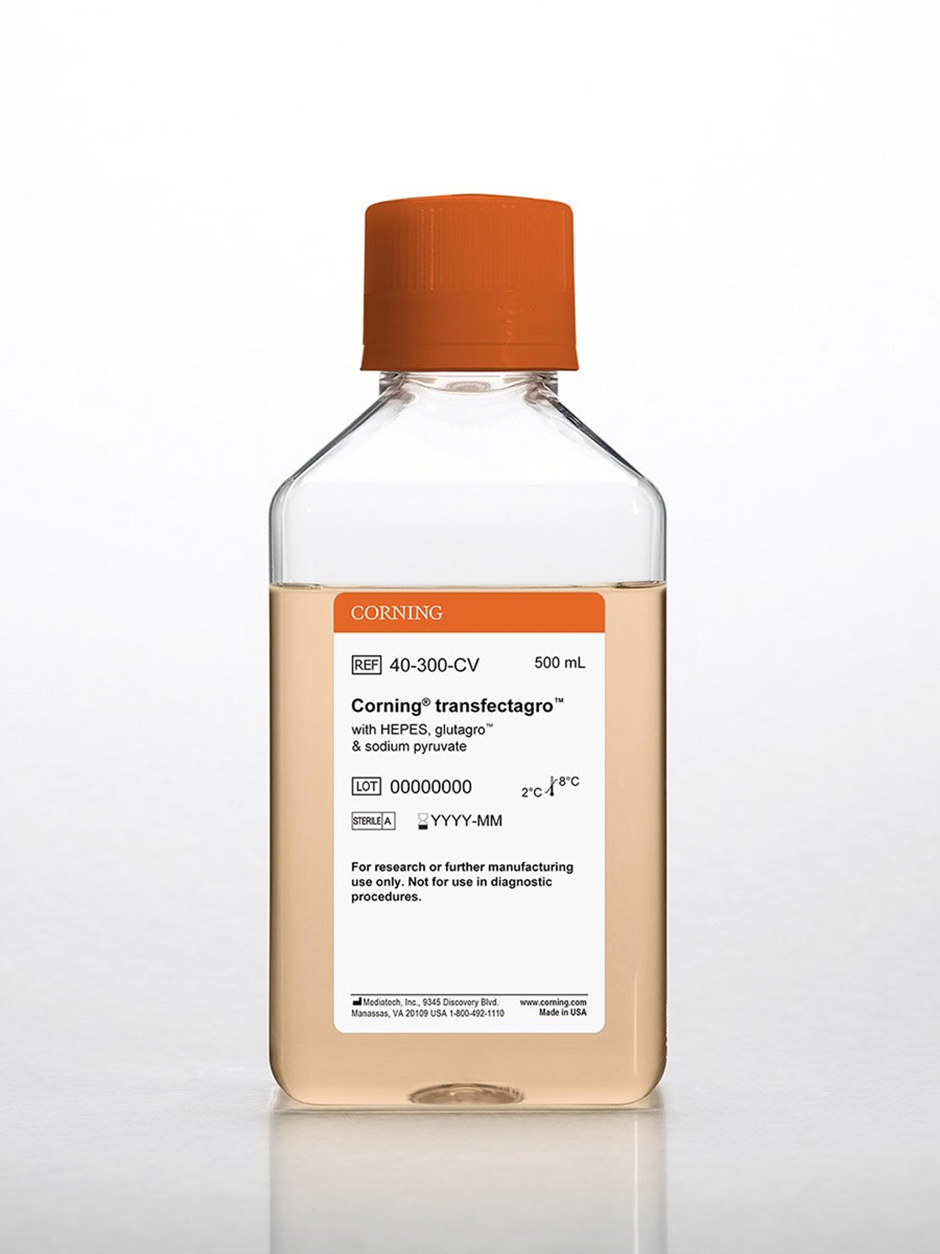 Corning® 500 mL transfectagro™ Reduced-serum Medium, [+] HEPES, glutagro™, and sodium pyruvate - Corning Life Sciences