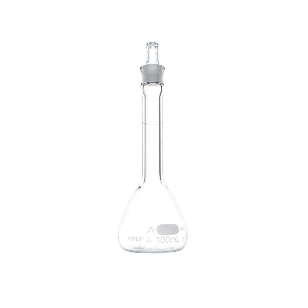 PYREX® Low Actinic 100 mL Class A Certified and Serialized Volumetric Flasks, with Glass Standard Taper Stopper - Corning Life Sciences - General Lab
