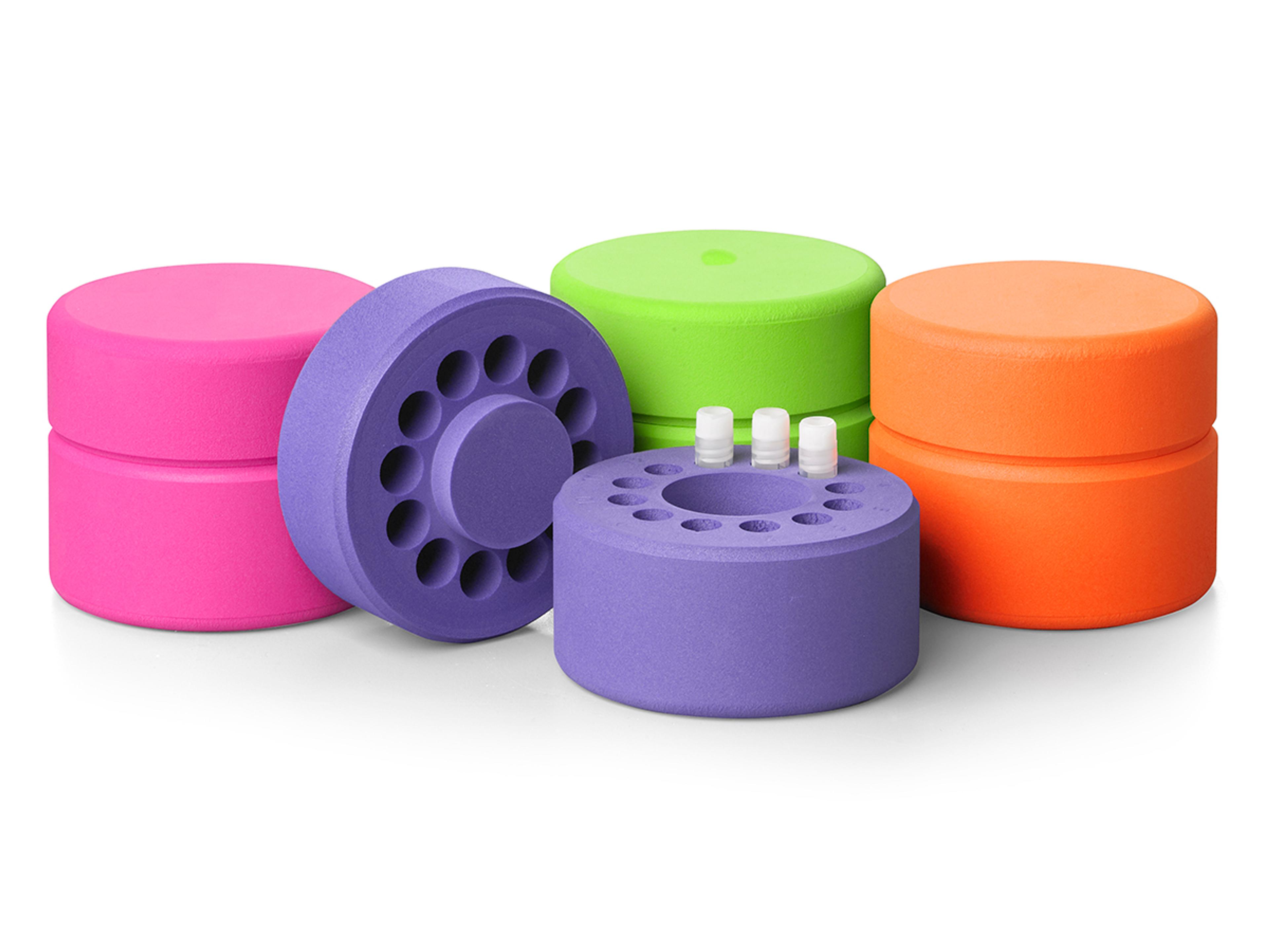 Corning® CoolCell® LX, Cell Freezing Container, for 12 x 1 mL or 2 mL Cryogenic Vials, 4-Pack, Purple, Orange, Green, and Pink - Corning Life Sciences - General Lab