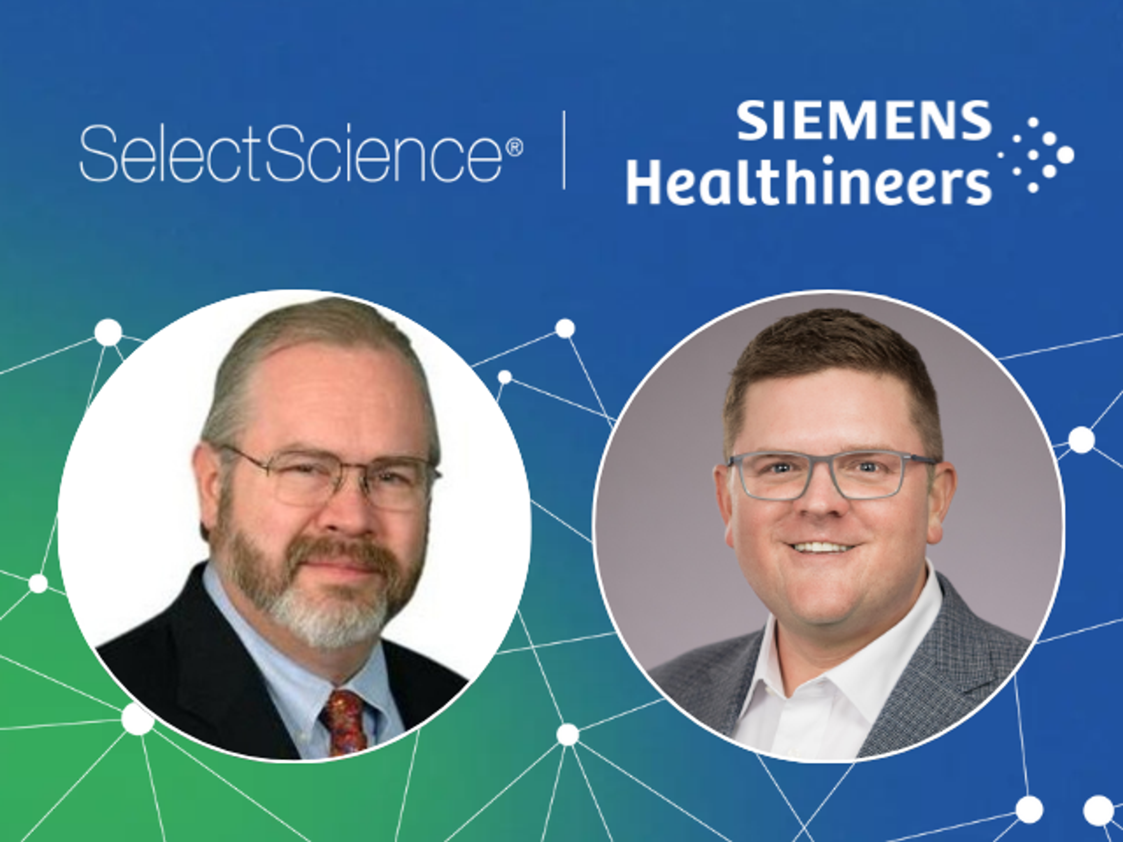 Circular headshots of the webinar speakers Dr. Mark Borgman and Dr. Nils B. Person underneath SelectScience and Siemens Healthineers logos