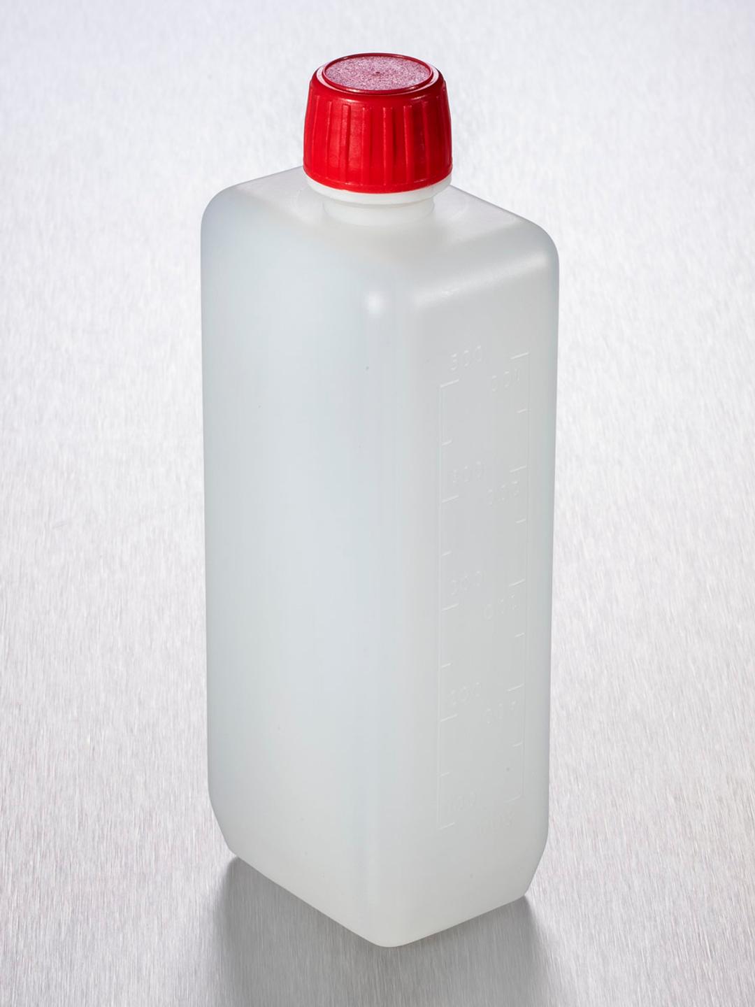 Corning® Gosselin™ Rectangular HDPE Bottle, 500 mL, Graduated, 20 mm Red Tamper-evident Cap with Shaped Seal, Non-assembled, 170/Case - Corning Life Sciences