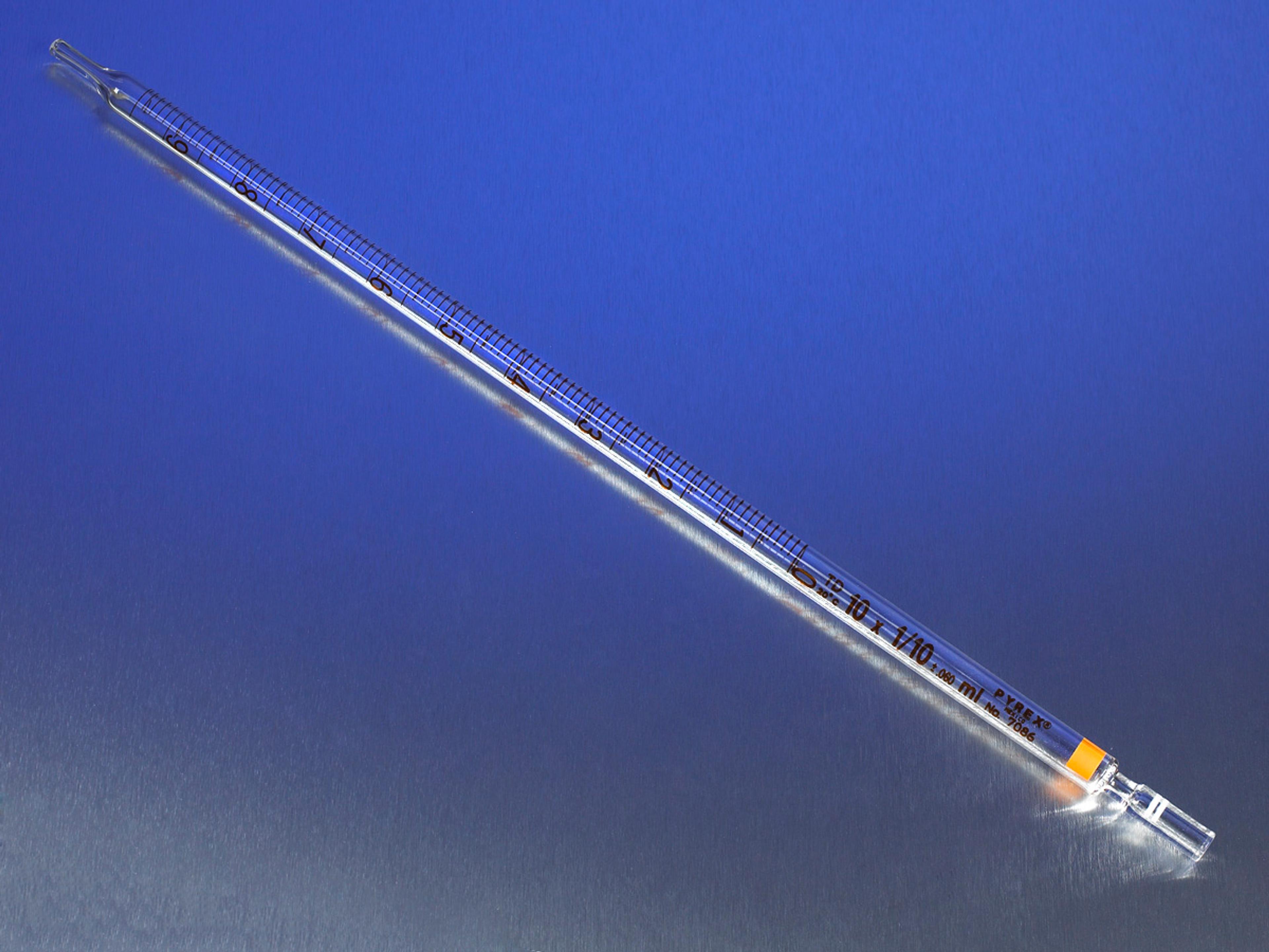 PYREX® 10 mL Reusable Serological Pipets, for Cotton Plugging, TD, Color-Coded, Colored Markings - Corning Life Sciences - General Lab