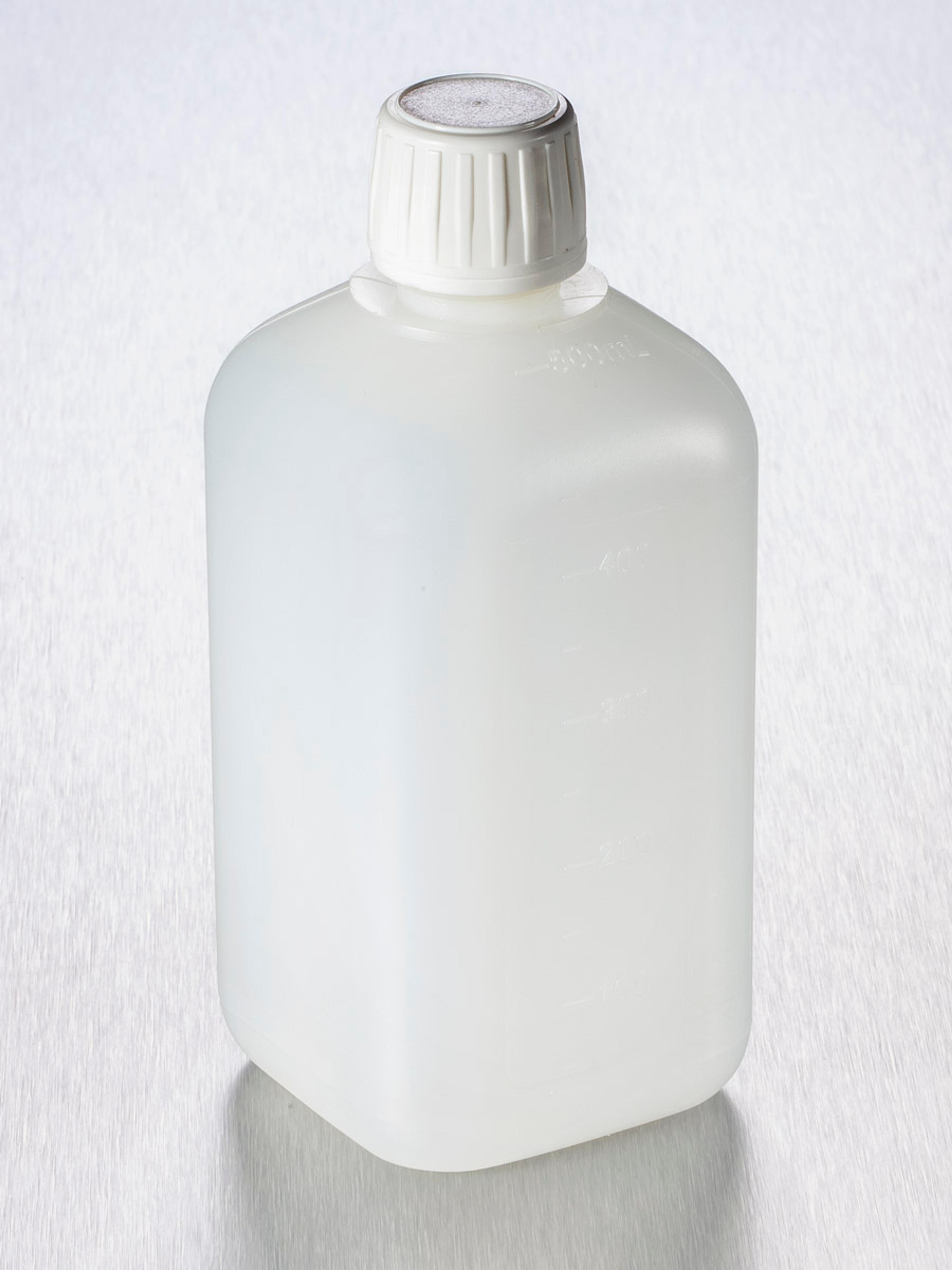 Corning® Gosselin™ Square HDPE Bottle, 500 mL, Graduated, 22 mm White Tamper-evident Cap with Shaped Seal, Assembled, 100/Case - Corning Life Sciences
