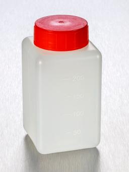 Corning® Gosselin™ Square HDPE Bottle, 250 mL, Graduated, 37 mm Red Cap with Wad, Assembled, Sterile, 182/Case - Corning Life Sciences