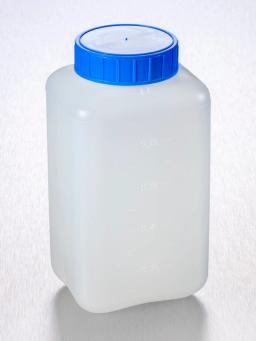 Corning® Gosselin™ Square HDPE Bottle, 1 L, Graduated, 58 mm Blue Cap, Assembled, 90/Case - Corning Life Sciences