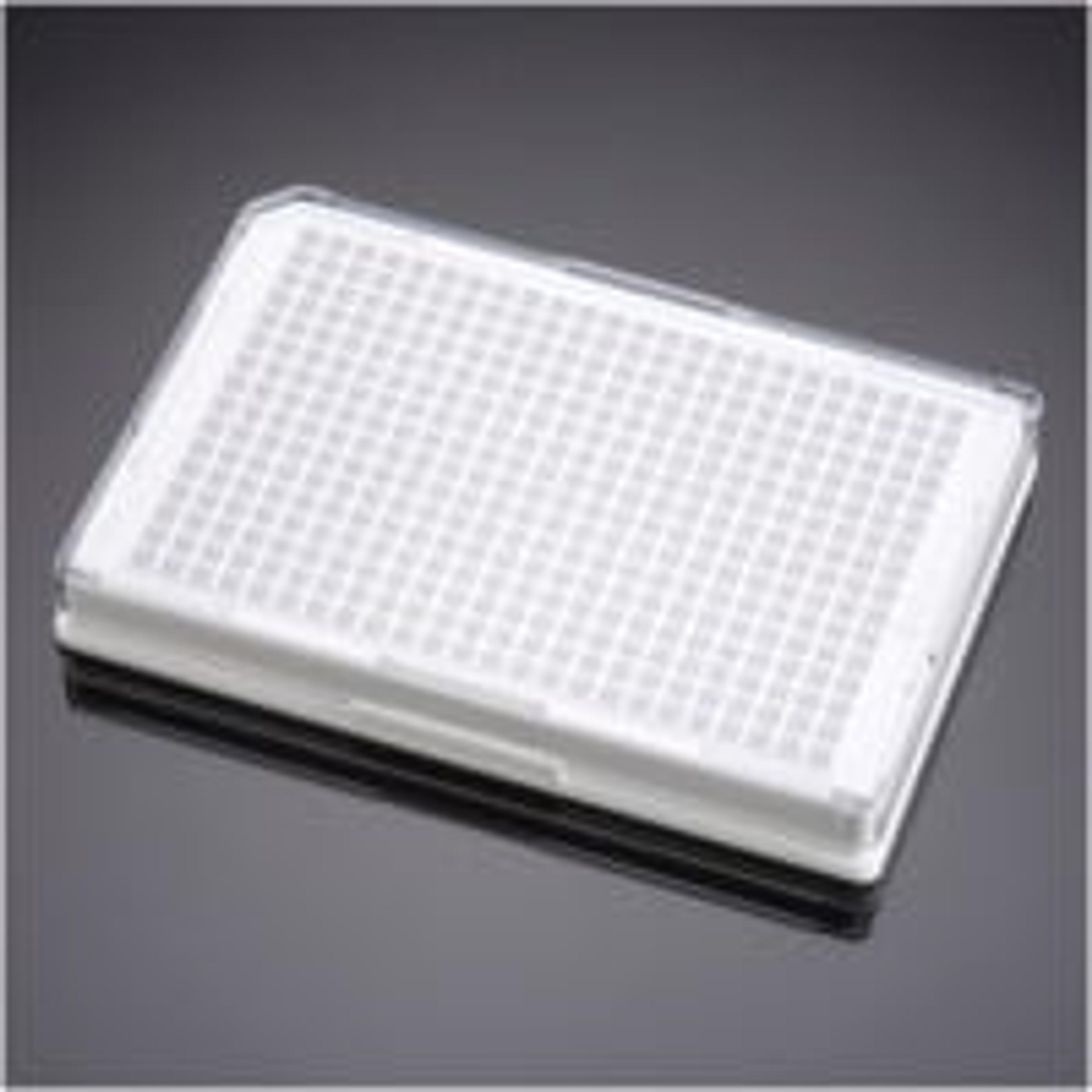Falcon® 384-well Optilux White/Clear Flat Bottom TC-treated Microtest Microplate, with Lid, Sterile, 5/Pack, 50/Case - Corning Life Sciences - Life Sciences
