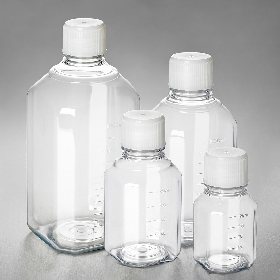 Corning® PET Bottle, 30mL, Graduated, 18mm Screw Cap, Sterile, Triple-bagged, Pre-assembled, 24/Tray, 240/Case - Corning Life Sciences