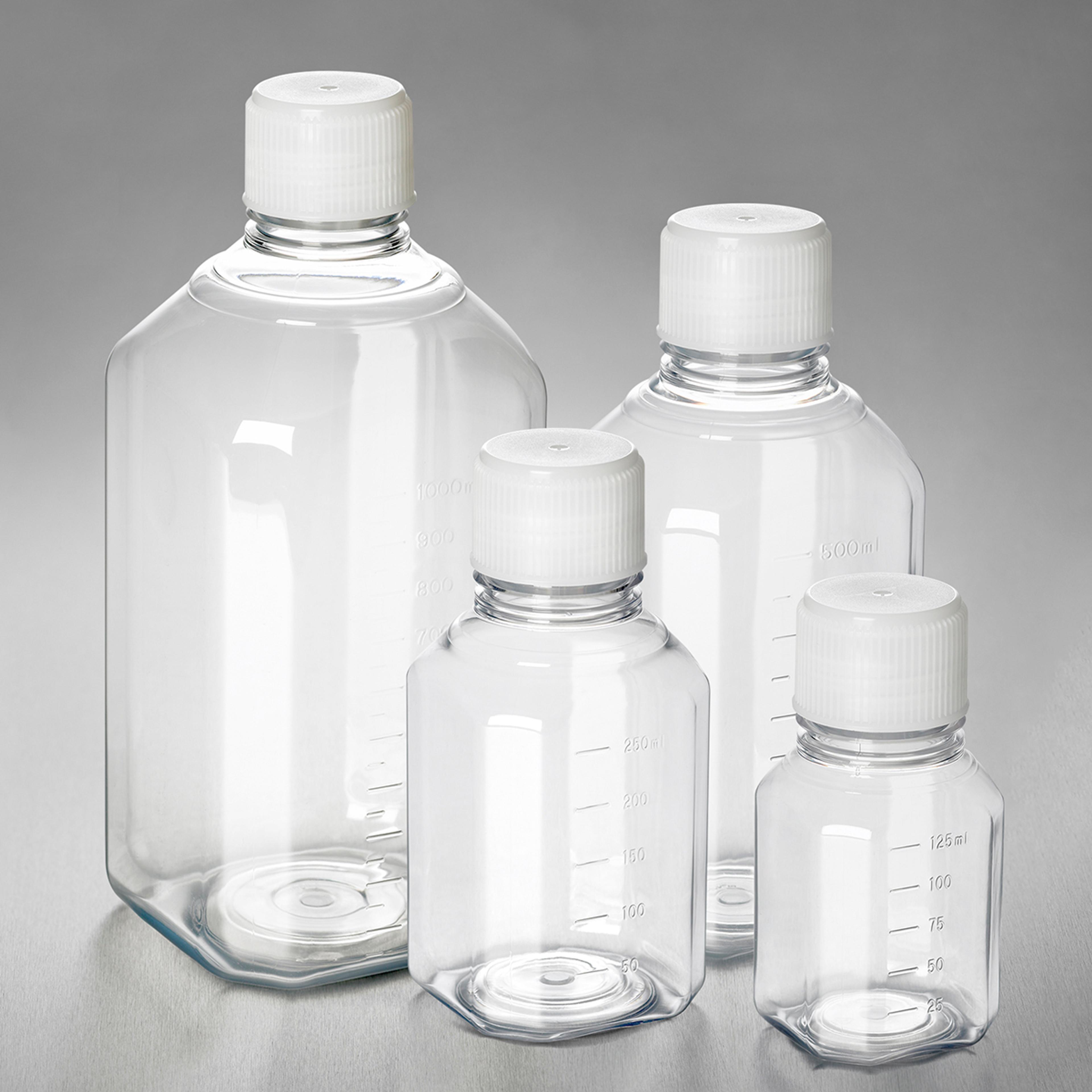 Corning® PET Bottle, 60mL, Graduated, 18mm Screw Cap, Sterile, Triple-bagged, Pre-assembled, 24/Tray, 192/Case - Corning Life Sciences
