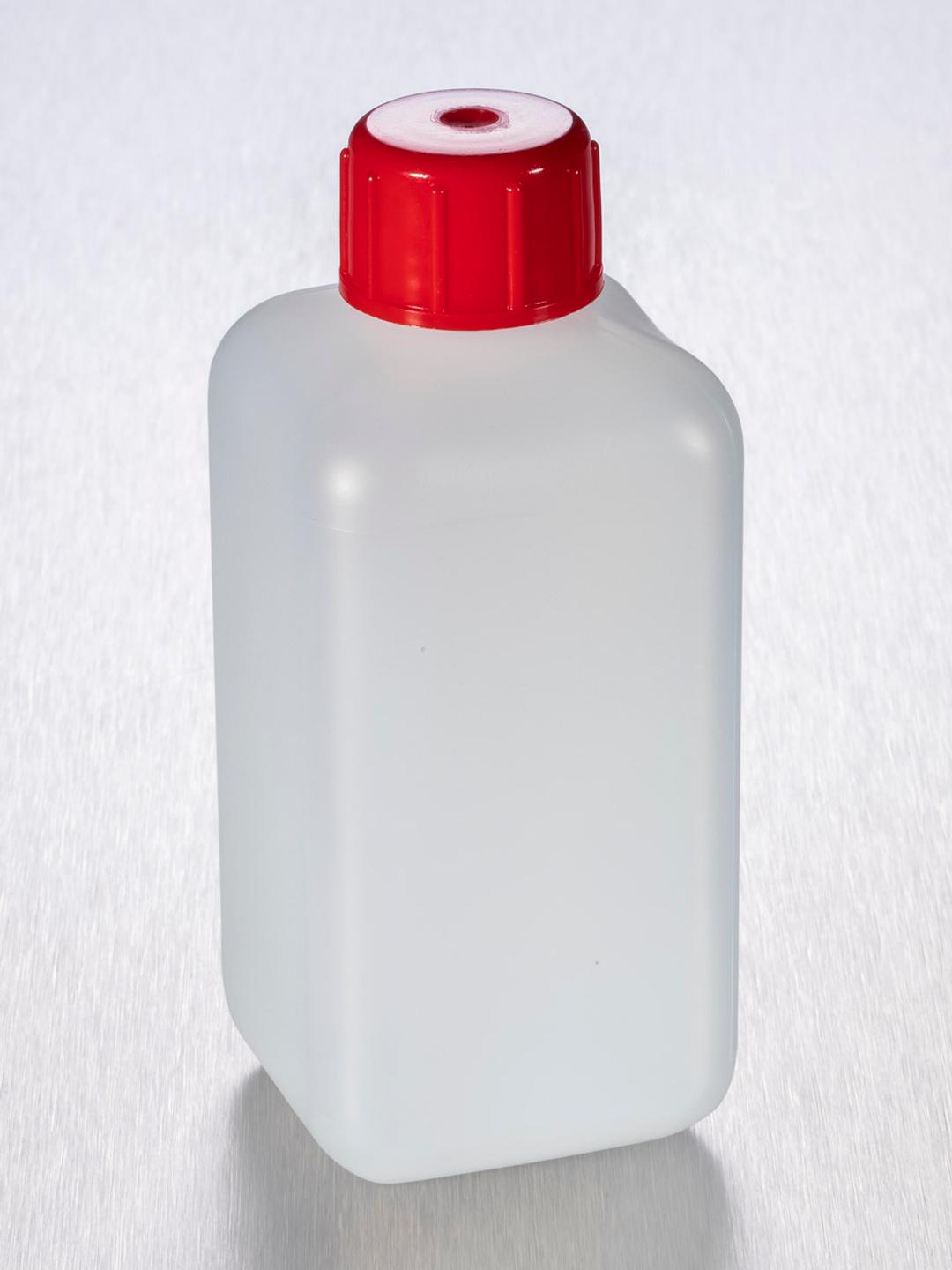 Corning® Gosselin™ Square HDPE Bottle, 250 mL, 20 mm Red Cap, Assembled, 208/Case - Corning Life Sciences