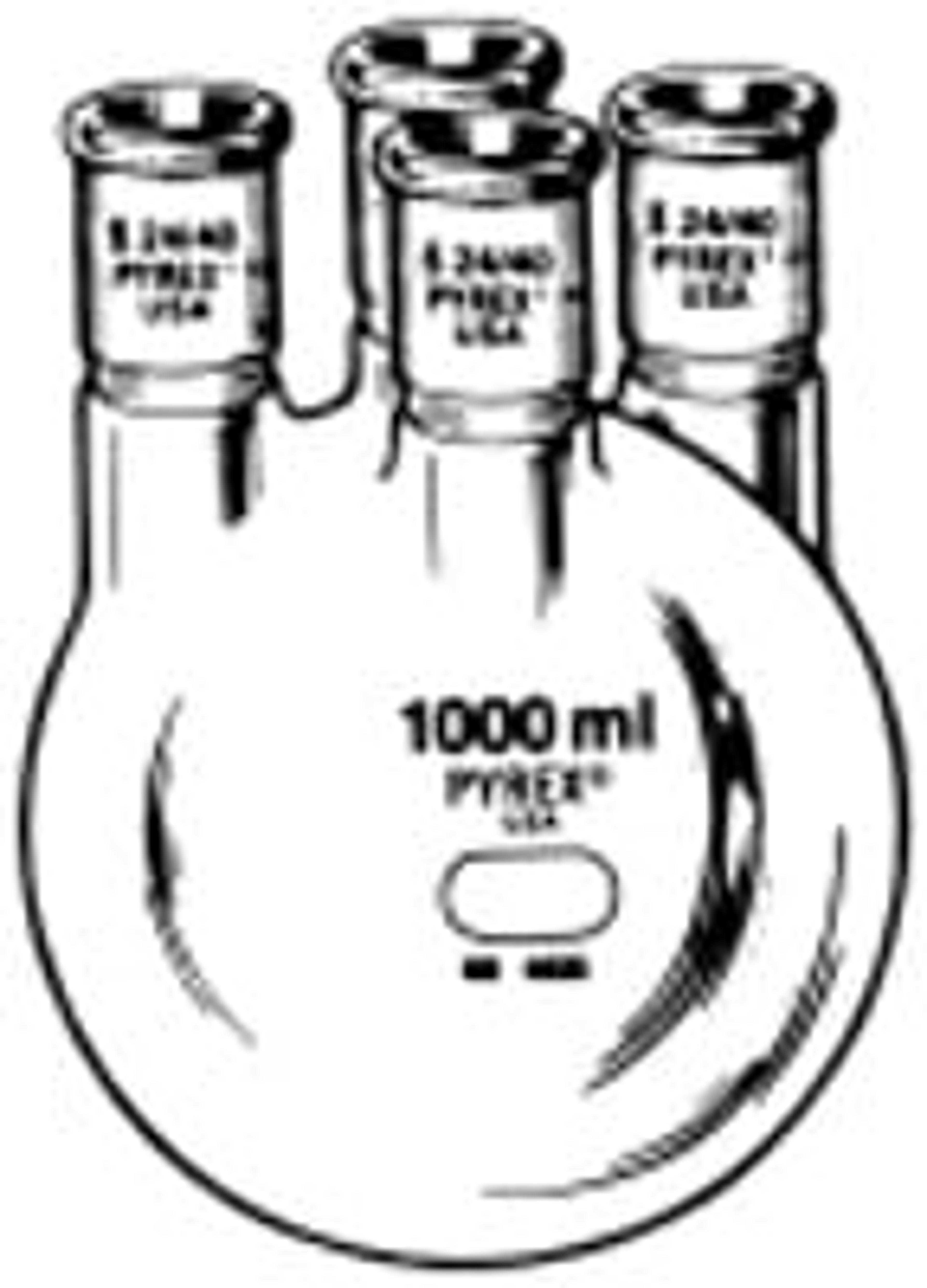 PYREX® 1L Four Neck Distilling Flask with 34/45 Center and 24/40 Side Vertical Neck Standard Taper Joints - Corning Life Sciences - General Lab