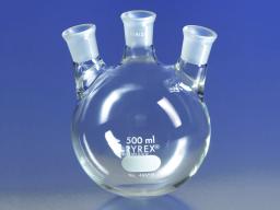 PYREX® 250 mL Three Neck Distilling Flask with 19/22 Center Vertical and Side Angled Neck Standard Taper Joints - Corning Life Sciences - General Lab