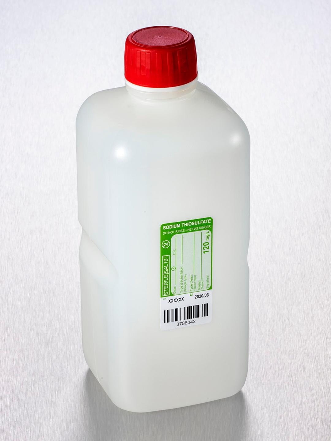 Corning® Gosselin™ Water Sampling Square HDPE Bottle, 1 L, Graduated, 120 mg/L Sodium Thiosulfate, 28 mm Red Tamper-evident Cap with Shaped Seal, Sterile, 1/Bag, 77/Case - Corning Life Sciences