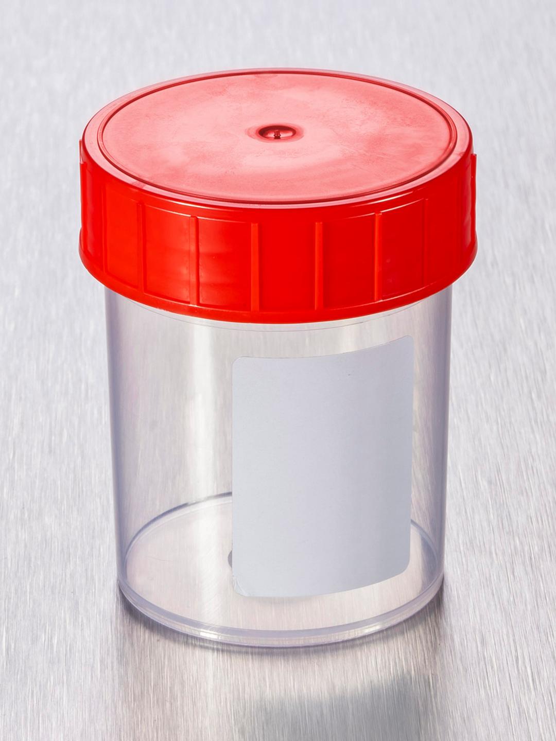 Corning® Gosselin™ Straight Container, 125 mL, PP with White Label, Red Screw Cap, Assembled, Sterile, 380/Case - Corning Life Sciences